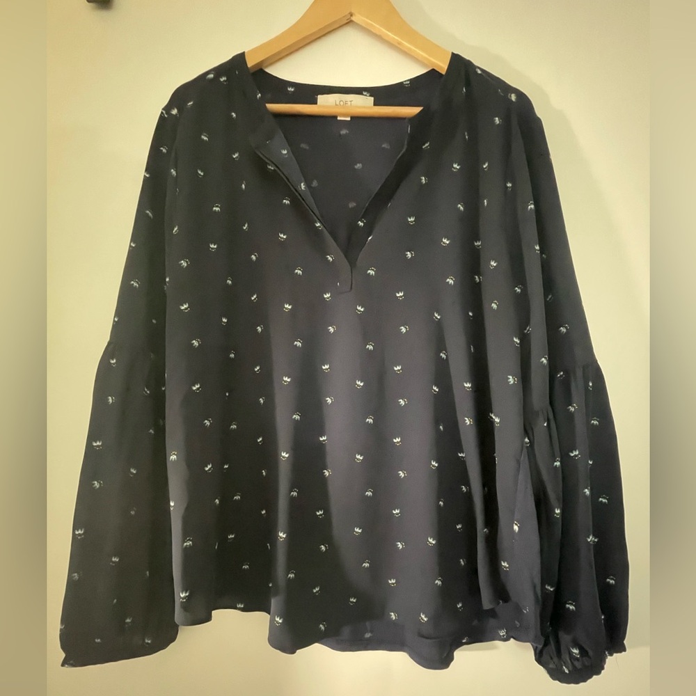 Navy mixed media blouse